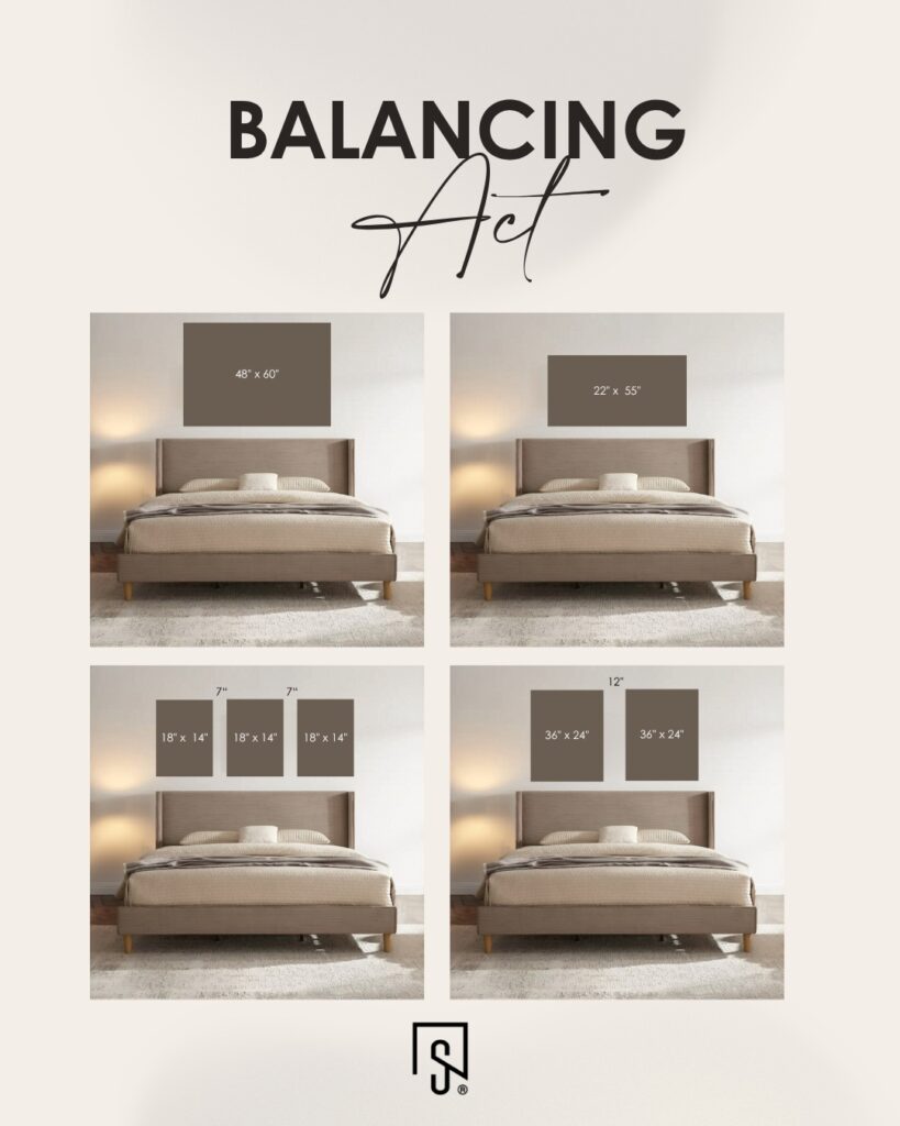 Balance in interior design art above a king sized bed